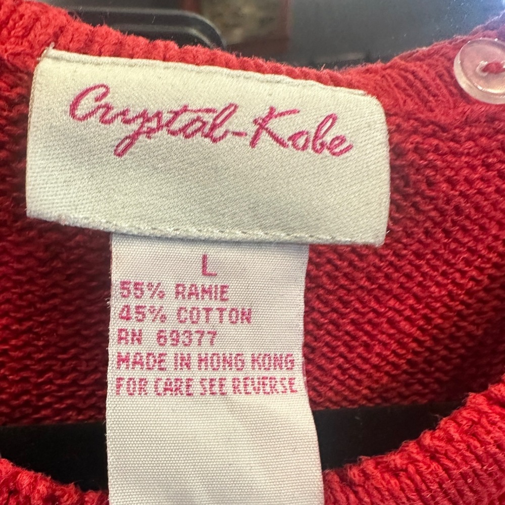 Crystal Kobe Red Bear Snowflake Knit Cardigan Sweater Women's Size L Holiday - Picture 4 of 4